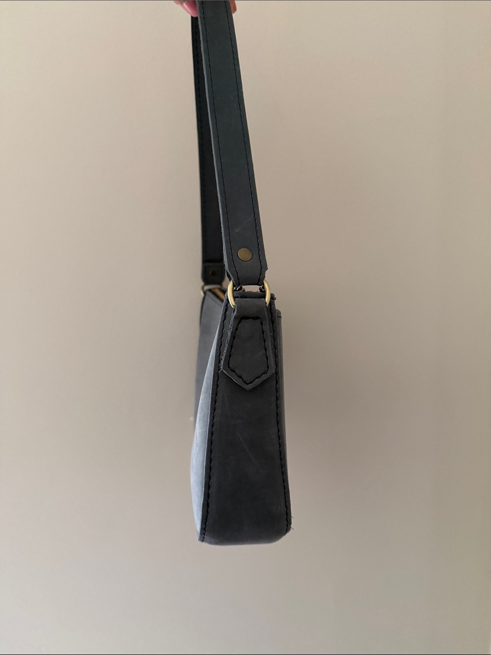Portland Leather Dark Navy Shoulder Bag with Gold Hardware - Picture 3 of 5